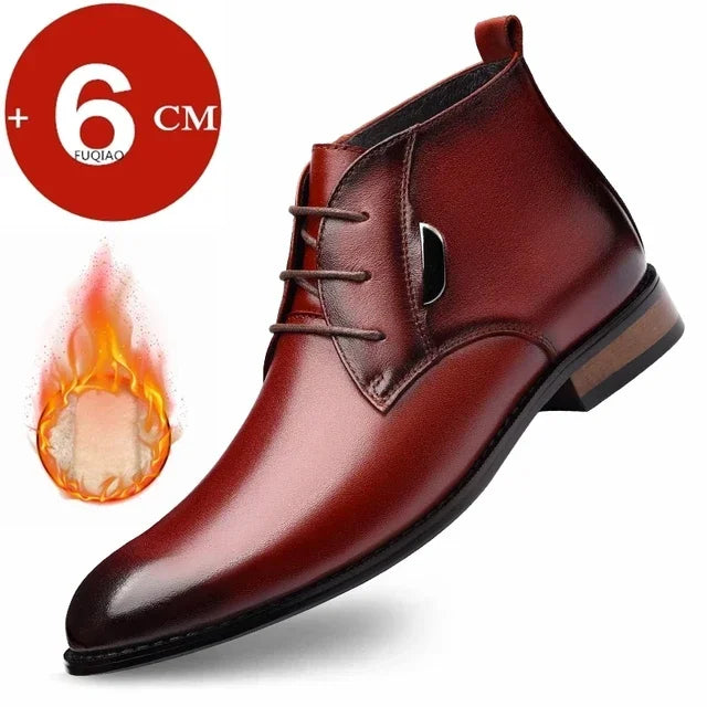 Men Flat/6CM Bussiness Elevator Shoes Genuine Leather Boots Autumn Winter Warm Ankle Boots for Men Botas Hombre Plus Size 37-47