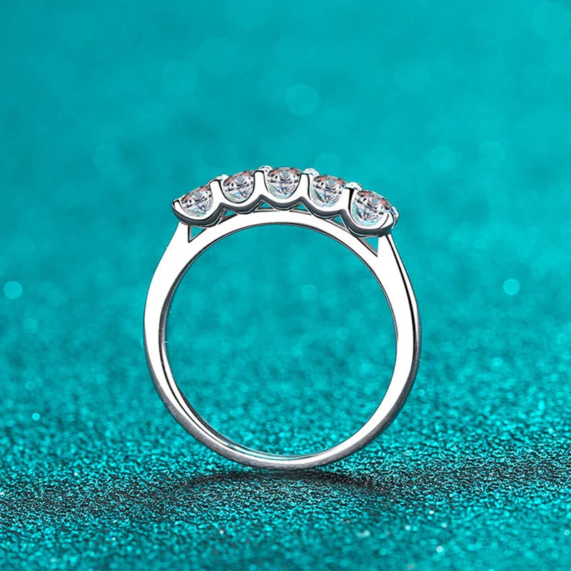 Full 3mm Moissanite Ring for Women S925 Sterling Silver Rings with White Gold Plated 5 Stone Lab Diamond Wedding Band