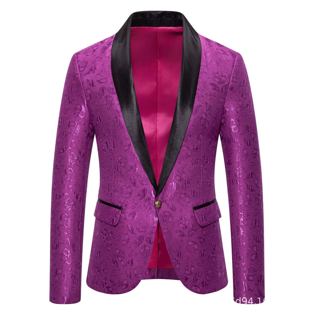 Men's Red Long-sleeved Suit Jacket, Black Collar Single-button Formal Coat, Available in Blue, Purple, Green, and White Blazers