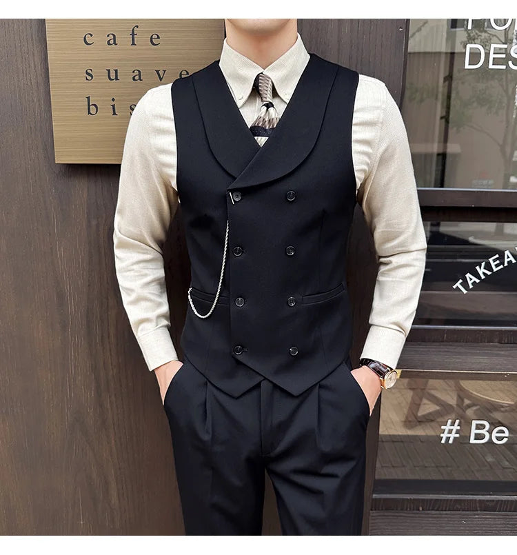 (1 Pcs Vest）2024 Latest Style Design Double Breasted Men Suit Vests Formal Groom Wedding Social Slim Fit Sleeveless Vest Coats