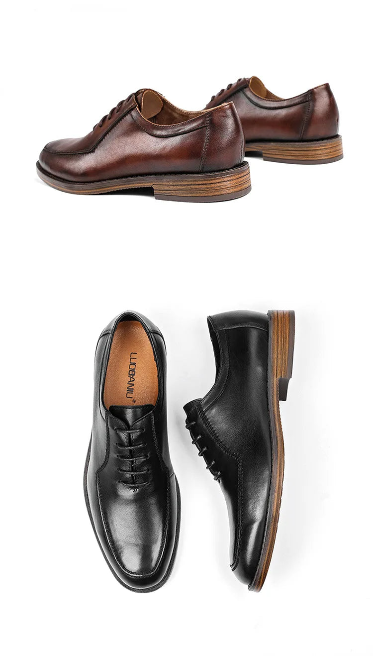 Hot Genuine Leather Shoes Men Wedding Office Dress Shoes Brown Patina Handmade Lace-Up Shoes Business Oxford Footwear