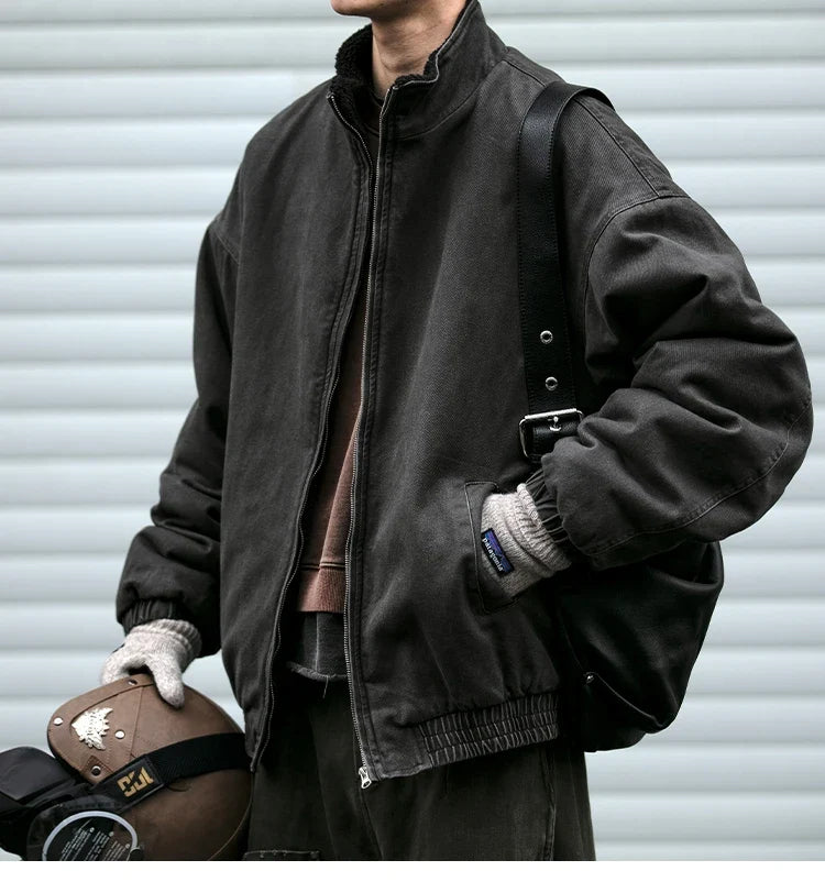 Japanese Vintage Polar Fleece Jacket Men Winter High Quality Thick Jacket Korean Streetwear Loose Couple Trendy Warm Coat Male