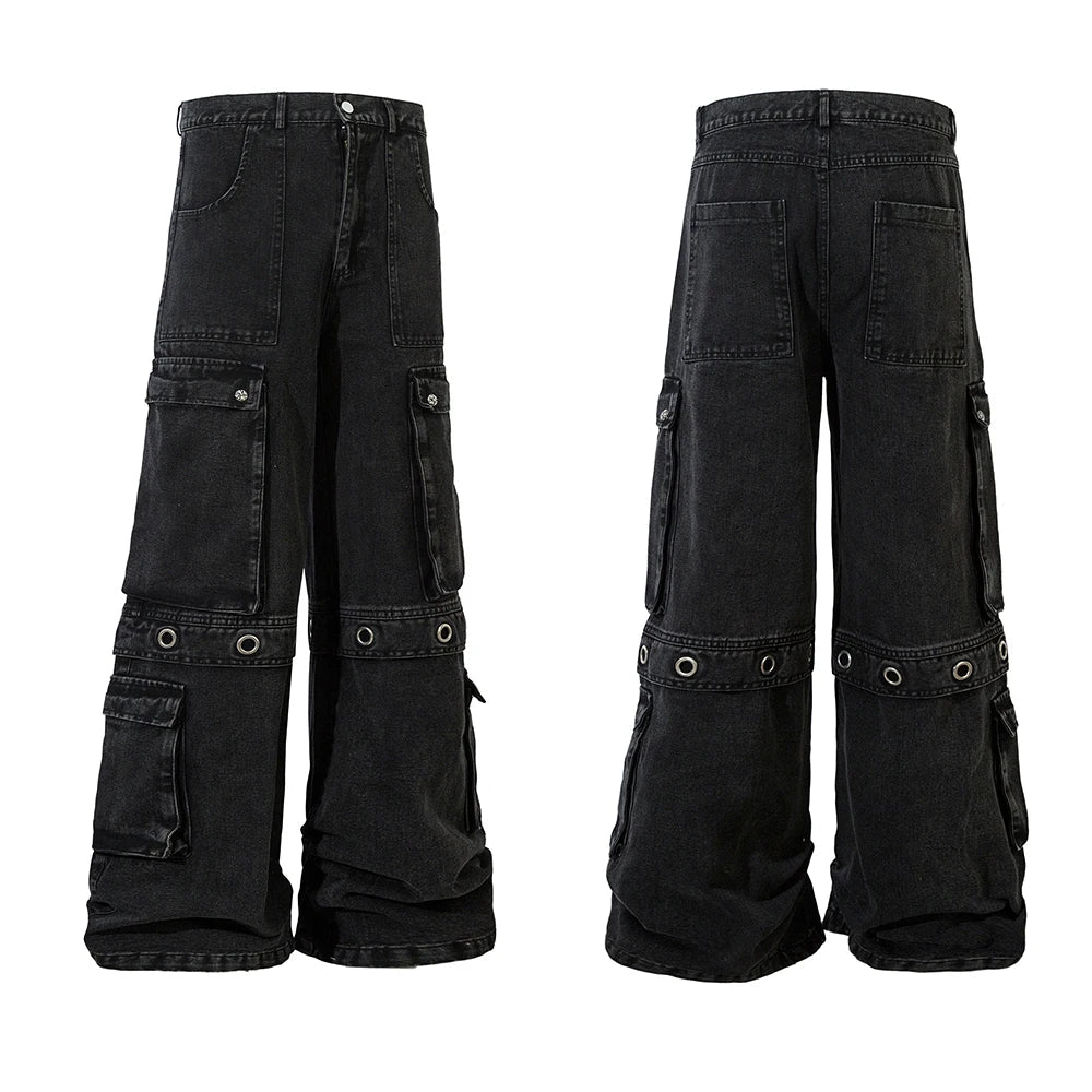 High Street Heavy Industry Multi-pockets Washed Cargo Pants