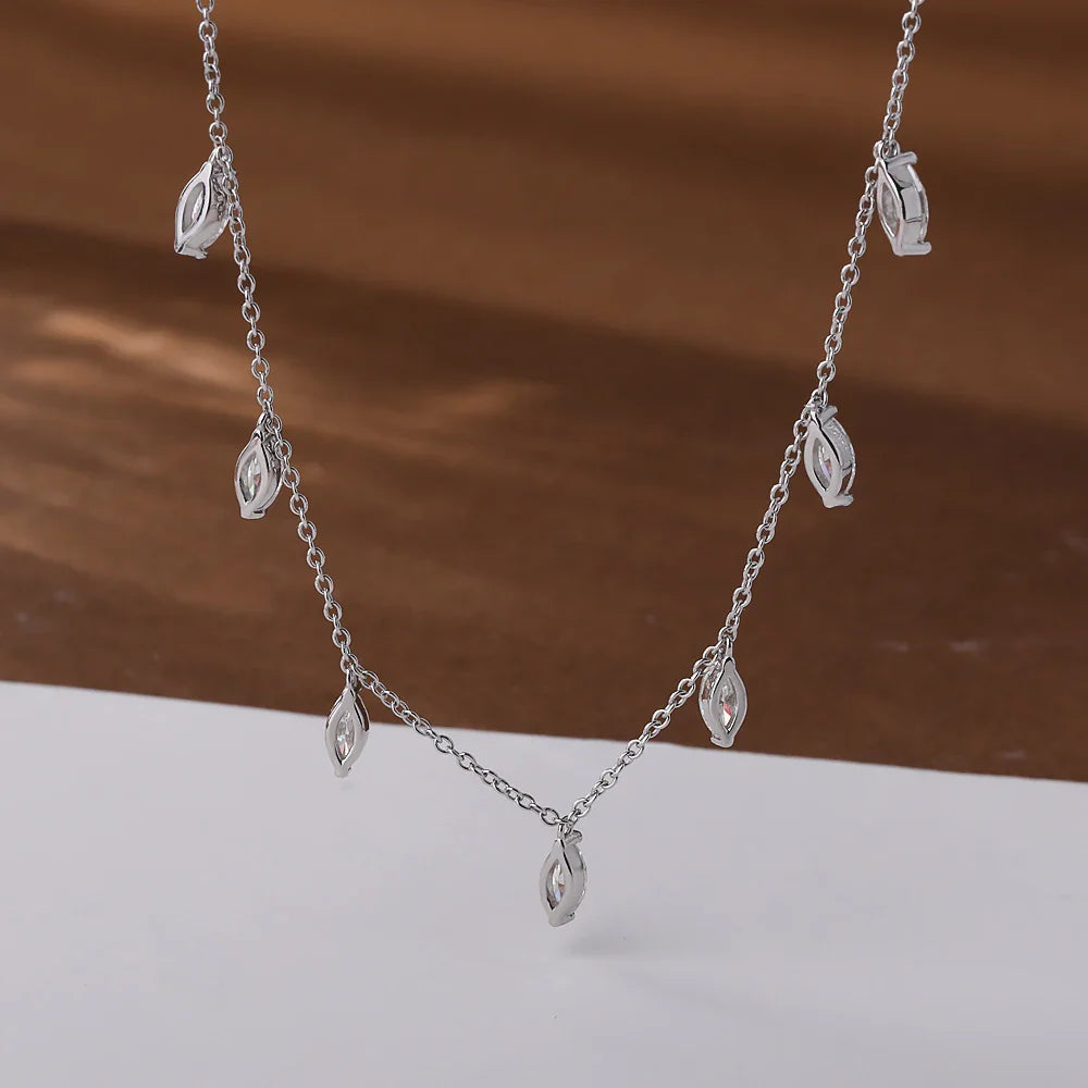 0.3carat Marquise cut Moissanite Dangling Necklace With Certificate 925 Silver Leaf Layering Charm Diamond Neckchain for Women