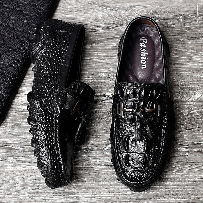 Luxury New Genuine Leather Men Shoes Thick Bottom Crocodile Style Moccasins Mens Loafers Fashion Male Flat Classic Driving Shoes