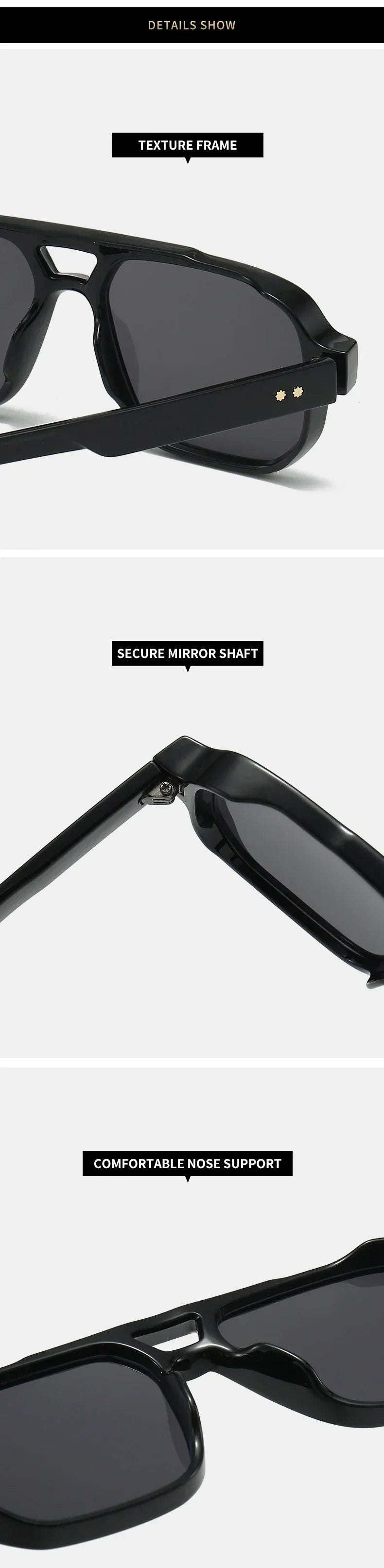 Vintage Double Bridges Men Square Sunglasses Fashion Clear Ocean Lens Eyewear Women Trending Rivets Sun Glasses UV400