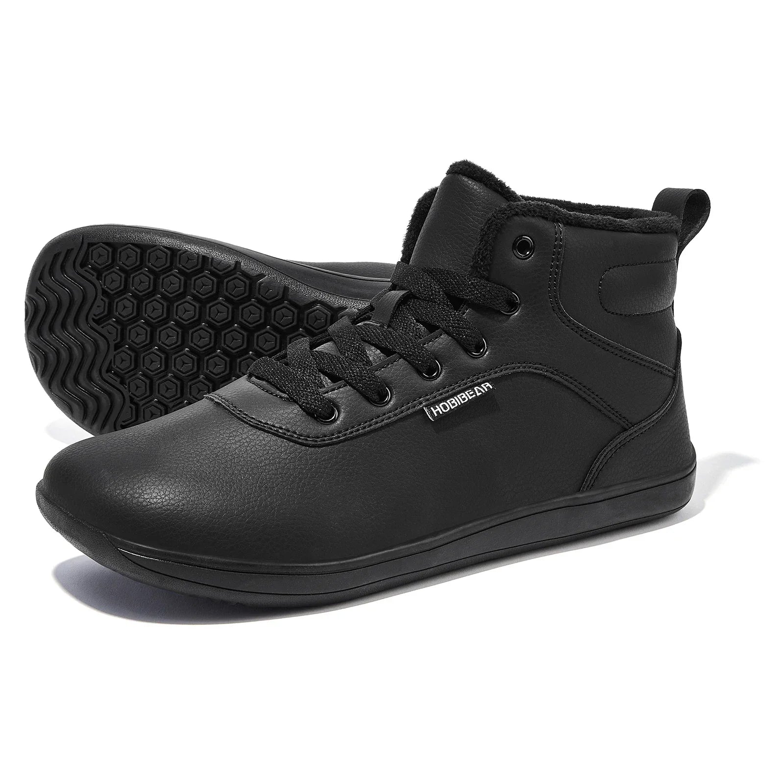 Unisex Winter Barefoot Shoes Womens Men Wide Toe Box Faux Fur Lined Ankle Sneakers Artificial Leather Lace Up Shoes