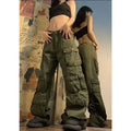 K pop Multi-pocket  Wide Leg Loose Street Casual Cargo Pants