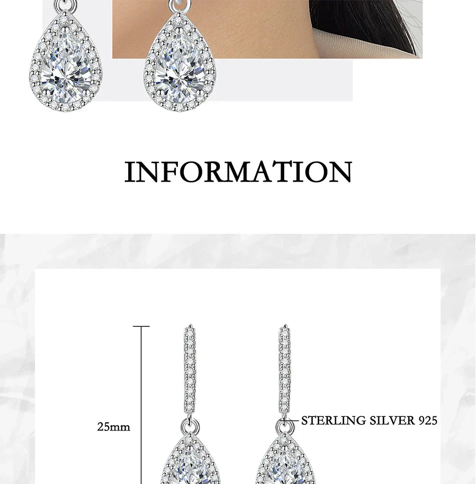 1CT Pear Cut Moissanite Earrings for Women S925 Pure Silver Laboratory Cultivated Diamonds Elegant Wedding Jewelry