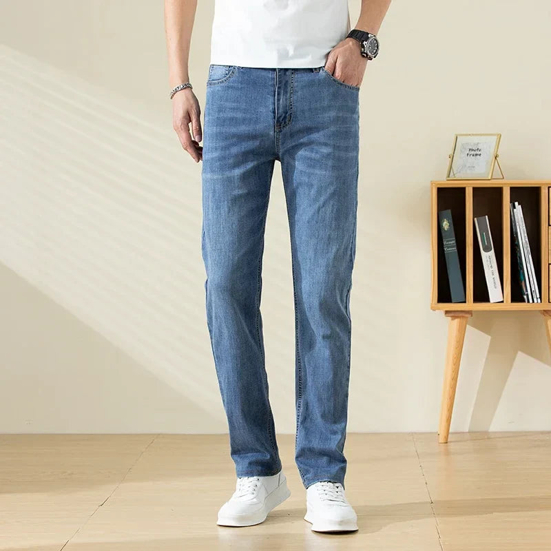 Summer Thin Mens Clothing Cowboys Slim Straight Jeans Men Denim Pants Casual Regular Fitness Men's Trousers Light Blue 2026 Y2K