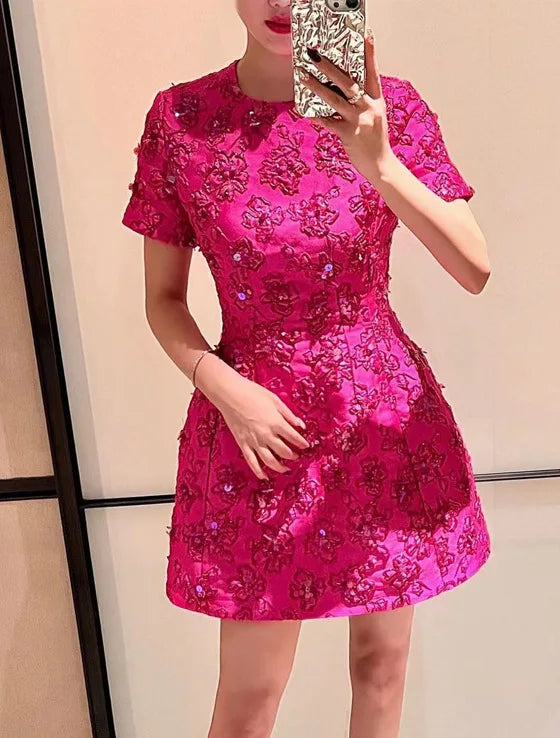 Newest 2026 Designer Fashion Stylish Dress Women's Beaded Floral Jacquard Trimmed Dress