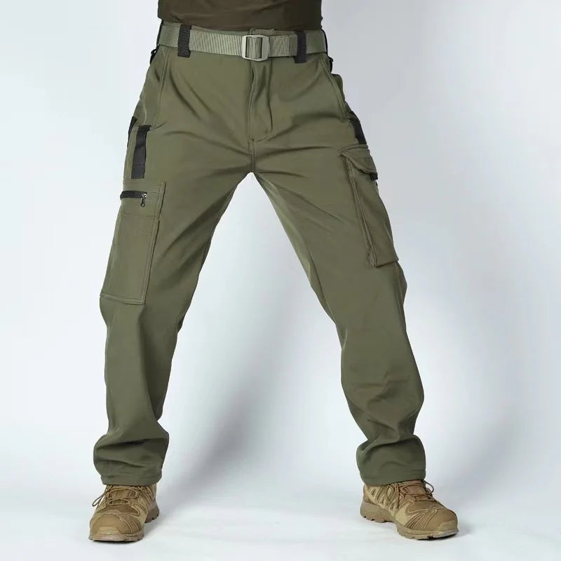 Winter Outdoor Work Sets Mens Field Training Jackets Multi-Pocket Fleece Cargo Pants Tactical Waterproof Camping Tracksuits Set