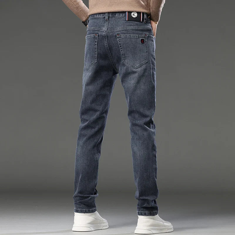 Men's Slim Fit Straight Leg Jeans European Style Versatile Business Casual Stretchy Long Pants