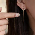 Retro Classic Long Tassel Ear Line Drop Dangle Earring for Women Charm Silver Color Stainless Steel Chain Hanging Earing Jewelry