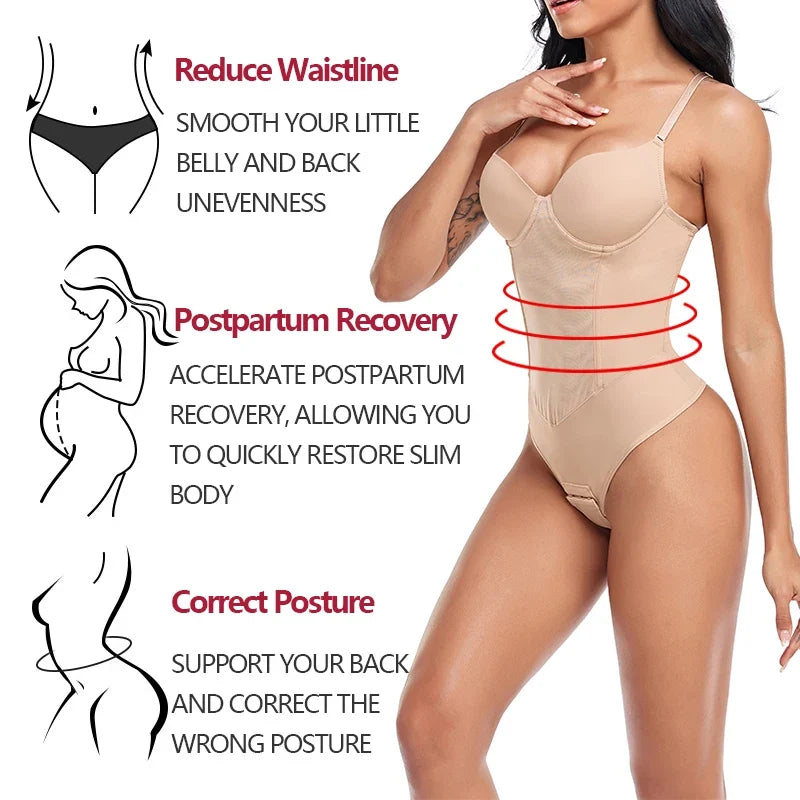 Thongs Bodysuit Shapewear Women Full Body Shaper Waist Trainer Steel Bones Tummy Control Underwear Flat Belly Underbust Corset