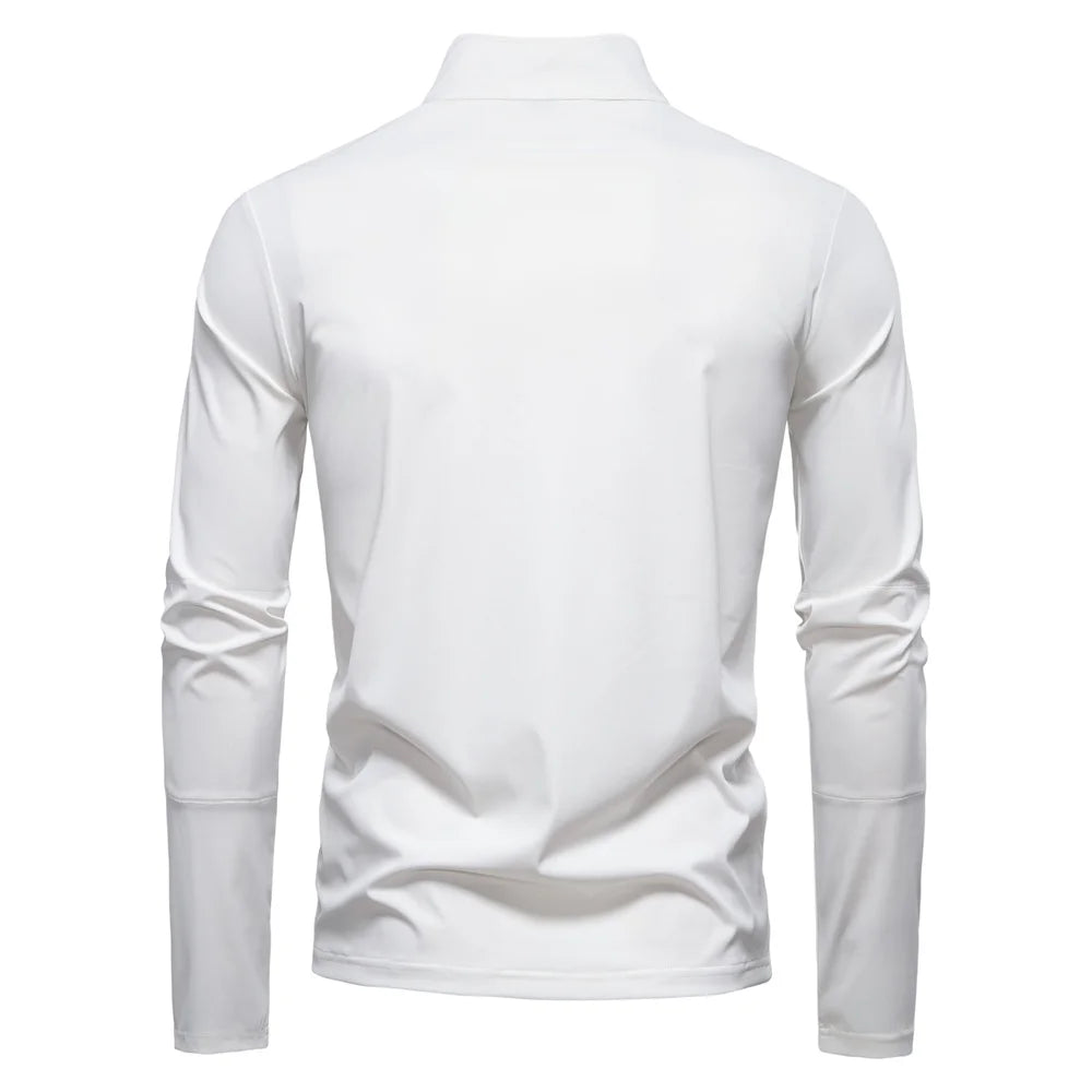 Men's UPF100+ Sun Protection Long Sleeve Shirt Solid Color Zipper Outdoor Shirts Stand Collar Quick Dry T Shirts