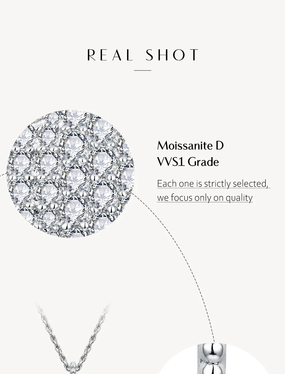 Full Round Moissanite Necklace for Women D Color S925 Sterling Silver Sparkling Pendent Engagement Wedding Party Gift
