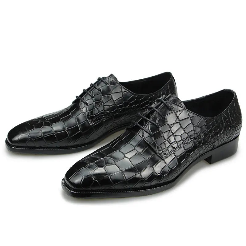 Top Grade Mens Genuine Leather Shoes Dress Party Shoes Men's Fashion Alligator Printing Luxury Zapatos De Hombre Genuine Leather