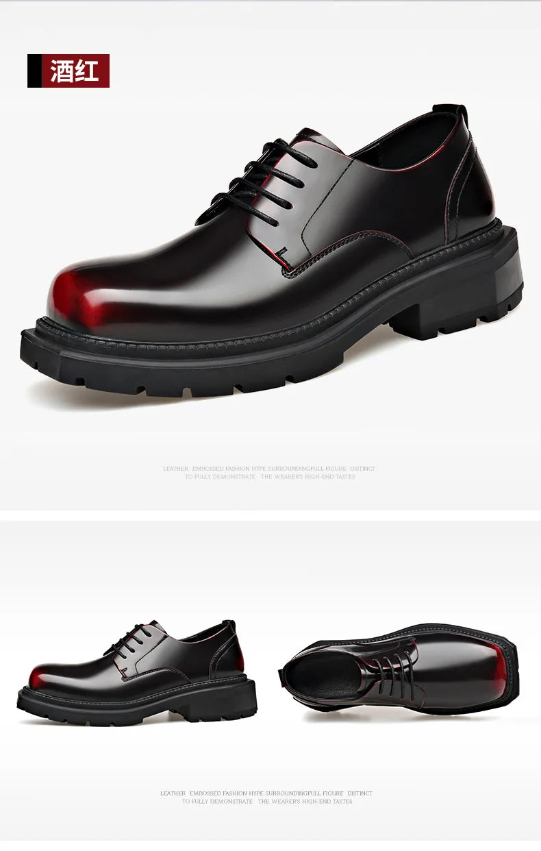 British Thick-soled Formal Leather Shoes Men Spring Autumn Lace Designer Platform Shoes Male Fashion Business Casual Shoe Man
