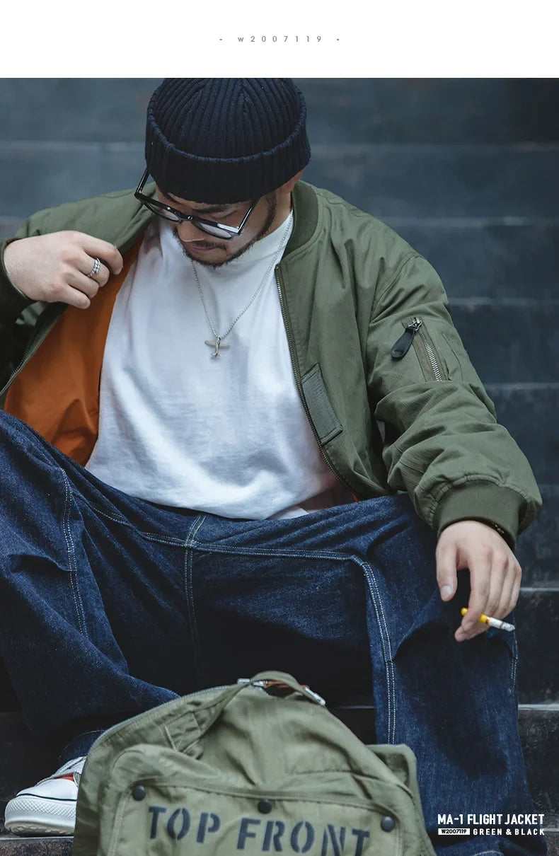 Retro MA1 Bomber Flight Jackets Green Windproof Pilot Jacket Casual Motorcycle Baseball Coat for Men's Spring and Autumn