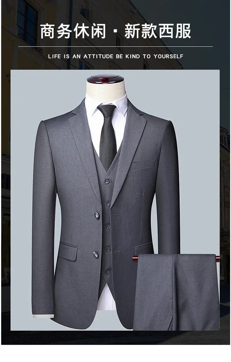 Suit  Outdoor Gentleman Solid-color Men's Fashionable Formal Business Wedding Hosting Banquets Casual and Fitted Gentle Suit