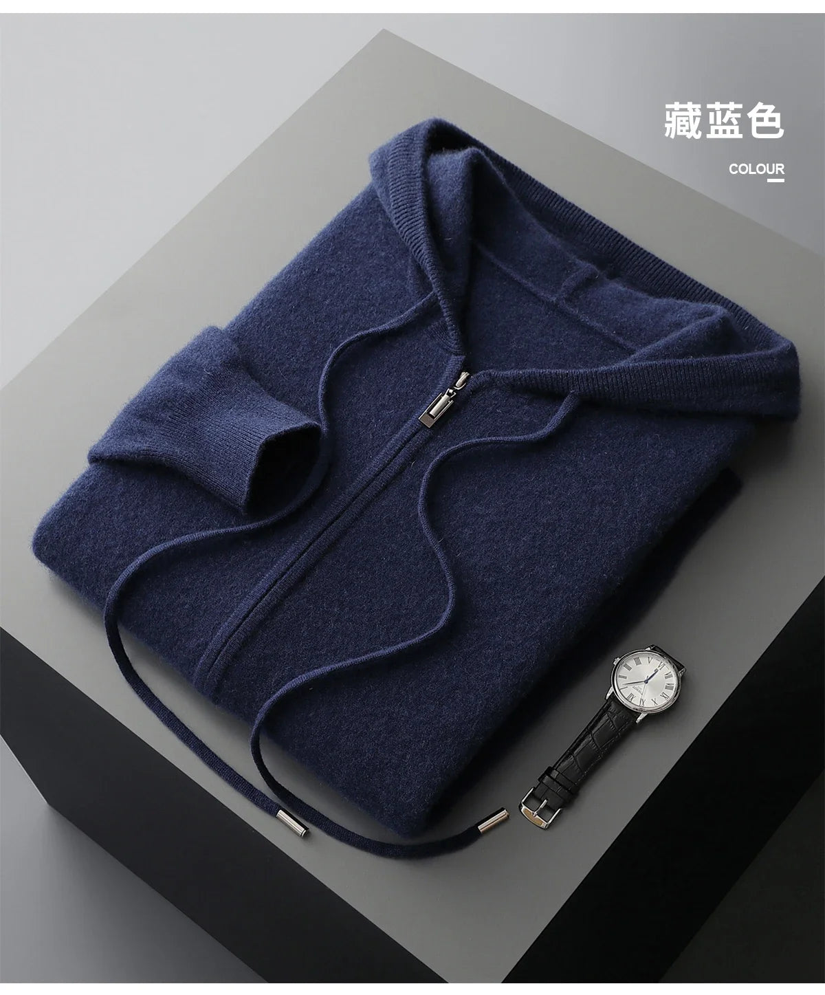 2025 New Men Knitted Plane Hooded Cardigan Cashmere Sweater Zipper Design Pocket Decoration High quality Thick Warmth Hoodie
