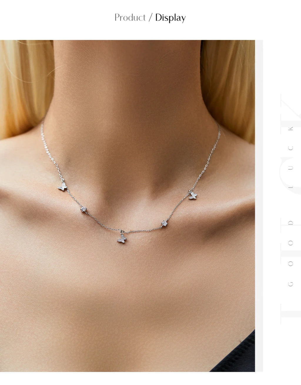 Flying Butterfly CZ Necklace 925 Sterling Silver Simple Link Chain Charms White Gold Plated Necklaces For Women Jewelry