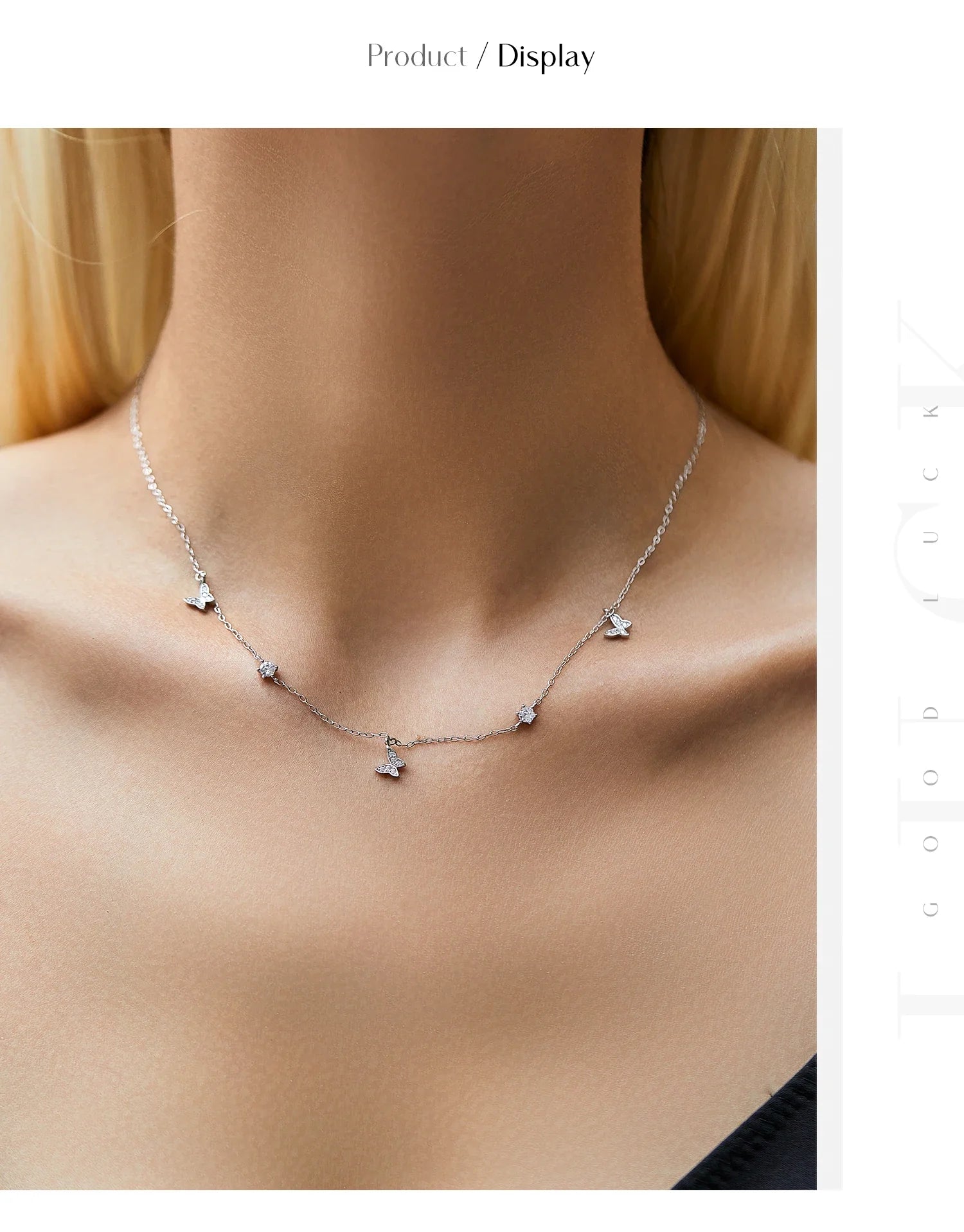 Flying Butterfly CZ Necklace 925 Sterling Silver Simple Link Chain Charms White Gold Plated Necklaces For Women Jewelry