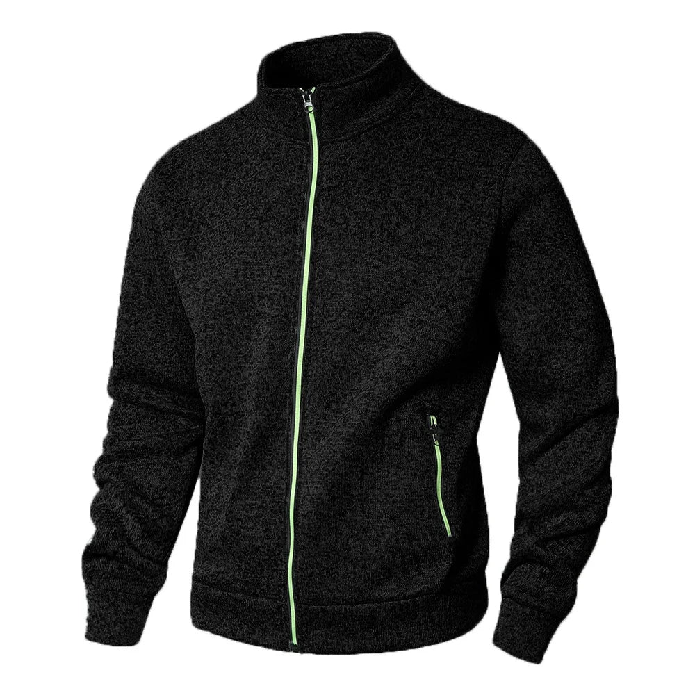 Men’s stand collar jacket cardigan, zip-up casual sweatshirt, spring autumn, regular fit, M–XXL