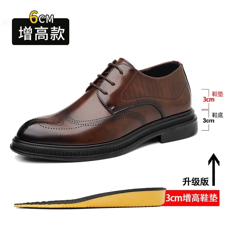 Business Formal Casual Wedding Shoes for Men Fashion New Designer Inner Increase Shoes Male Spring Autumn Retro Leather Shoe Man