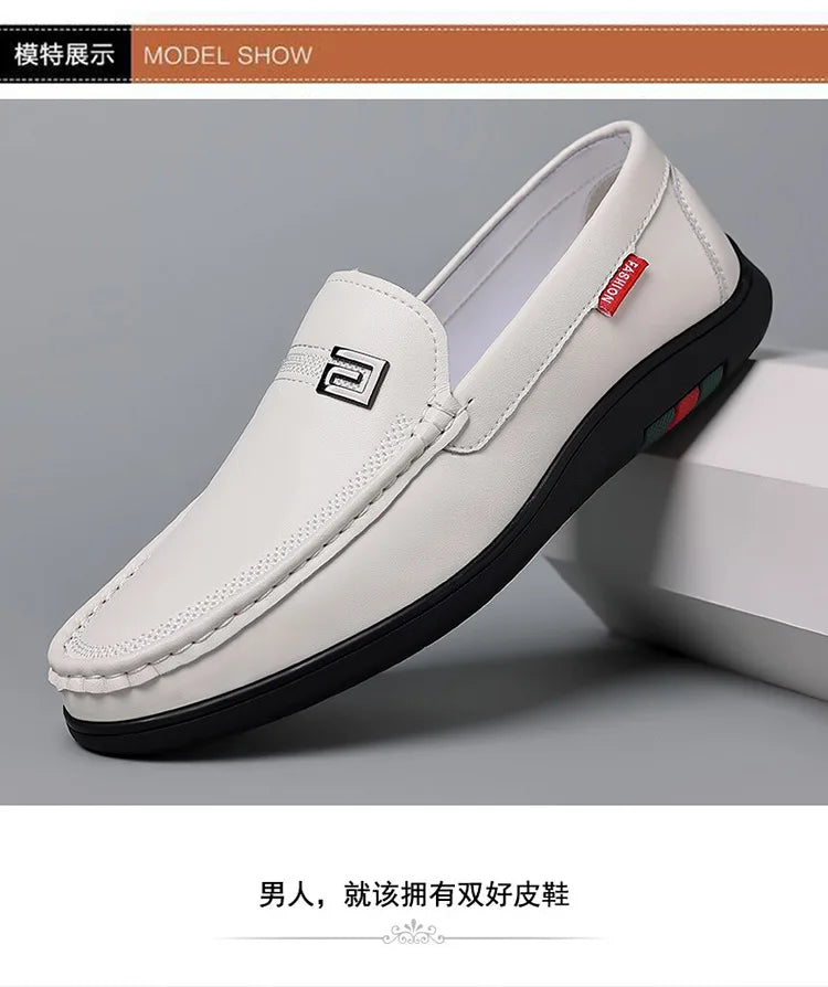 2026 New Solid Color Business Casual Shoes for Men Spring Autumn Soft Leather Shoes Male Fashion Light Driving Shoes Man