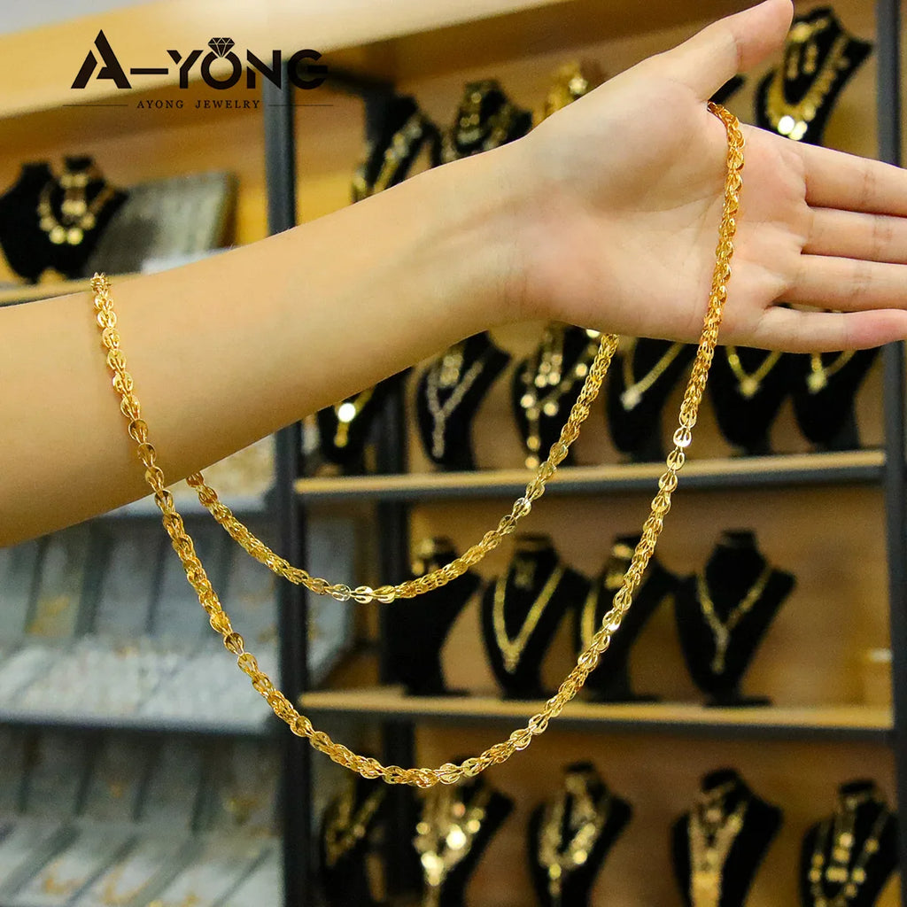 Luxury Arabic Long Necklace 21k Gold Plated 80cm 160cm Italian Vintage Chains Dubai Muslim Women Wedding Party Jewelry Gifts