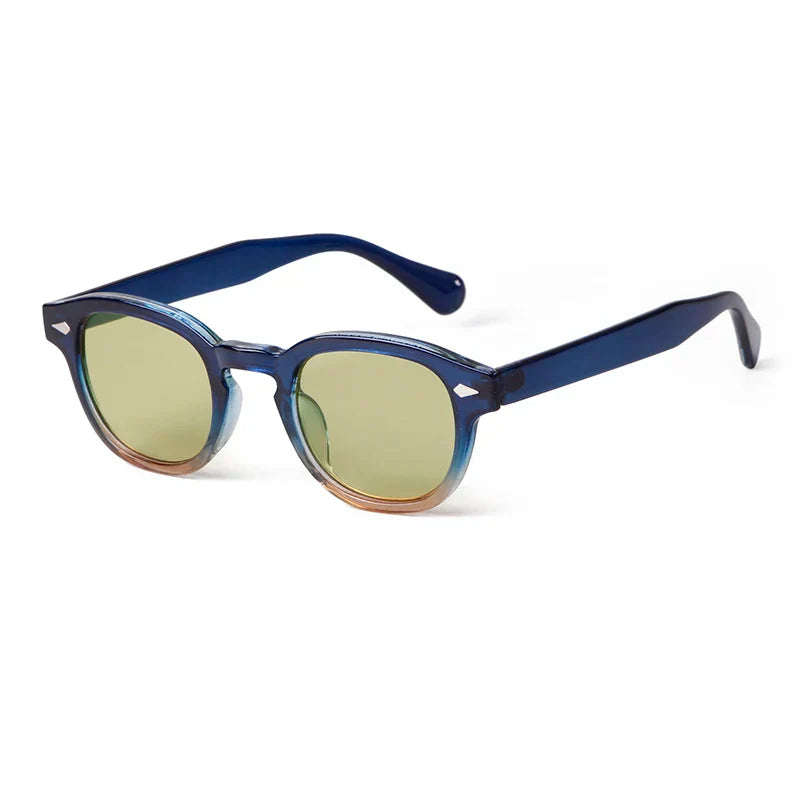 Vintage Tortoise Shell Round Sunglasses Women Men 2026 Brand Design Retro Rivet Yellow Blue Lens Square Sun Glasses Female Male