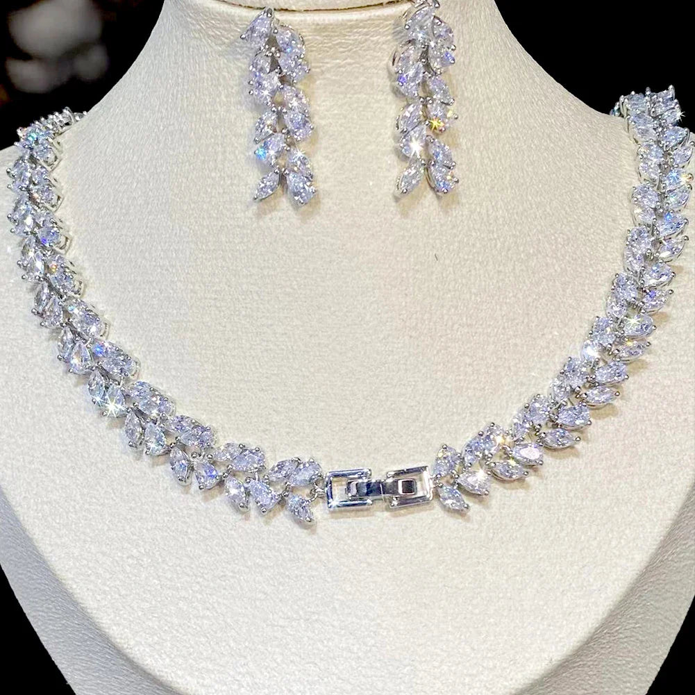 2PCS Jewelry Sets for Women Charming Round Design Elegant CZ Earrings and Necklaces Fashion Girls Gifts