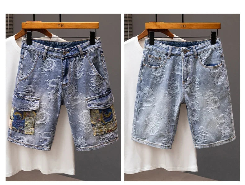 Printed Men's Clothing Denim Shorts Men Summer New Fashion Bermuda Jeans Street Wear Straight Personality Male Short Pants