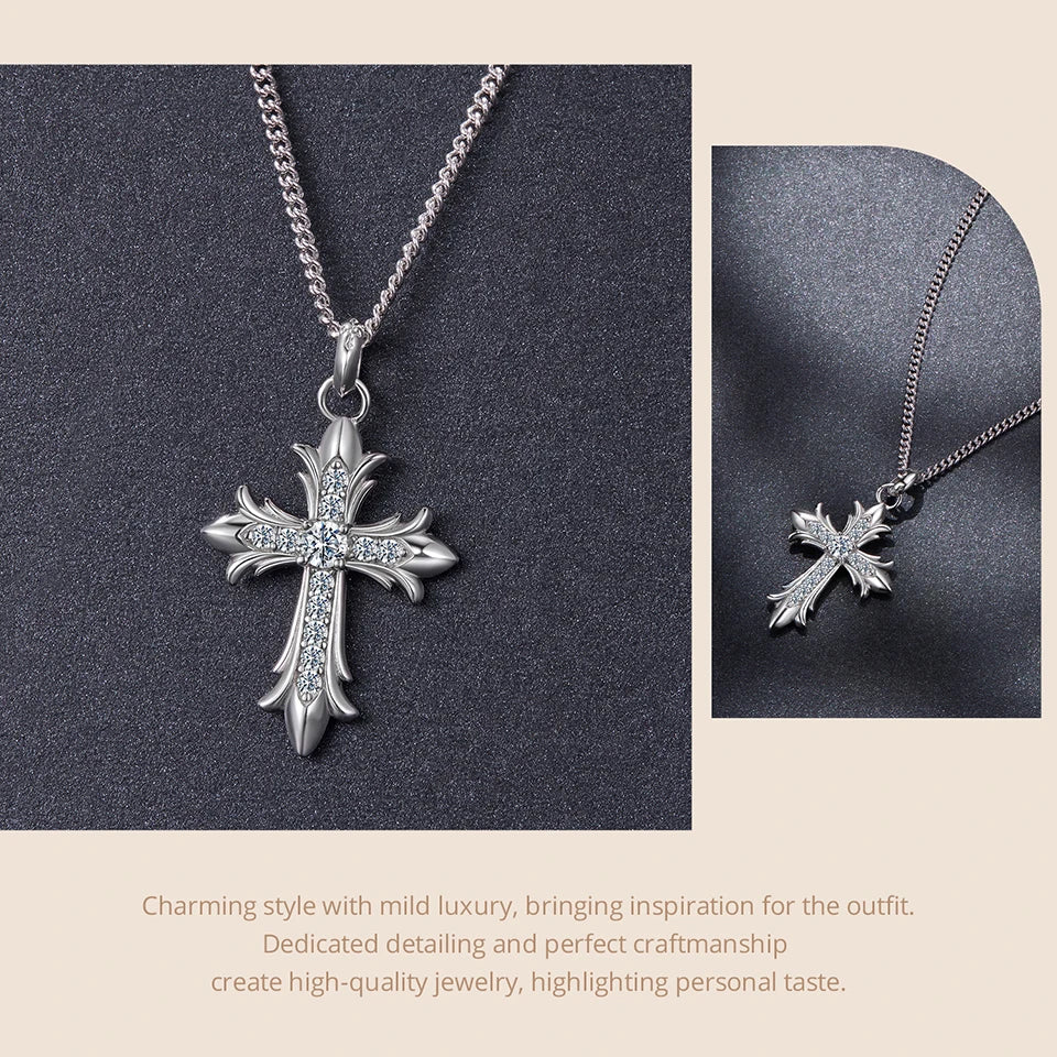 Moissanite Cross Pendant Necklace 925 Sterling Silver O-Chain Vintage Arrow Neck Chain for Women Guarding Faith Gift