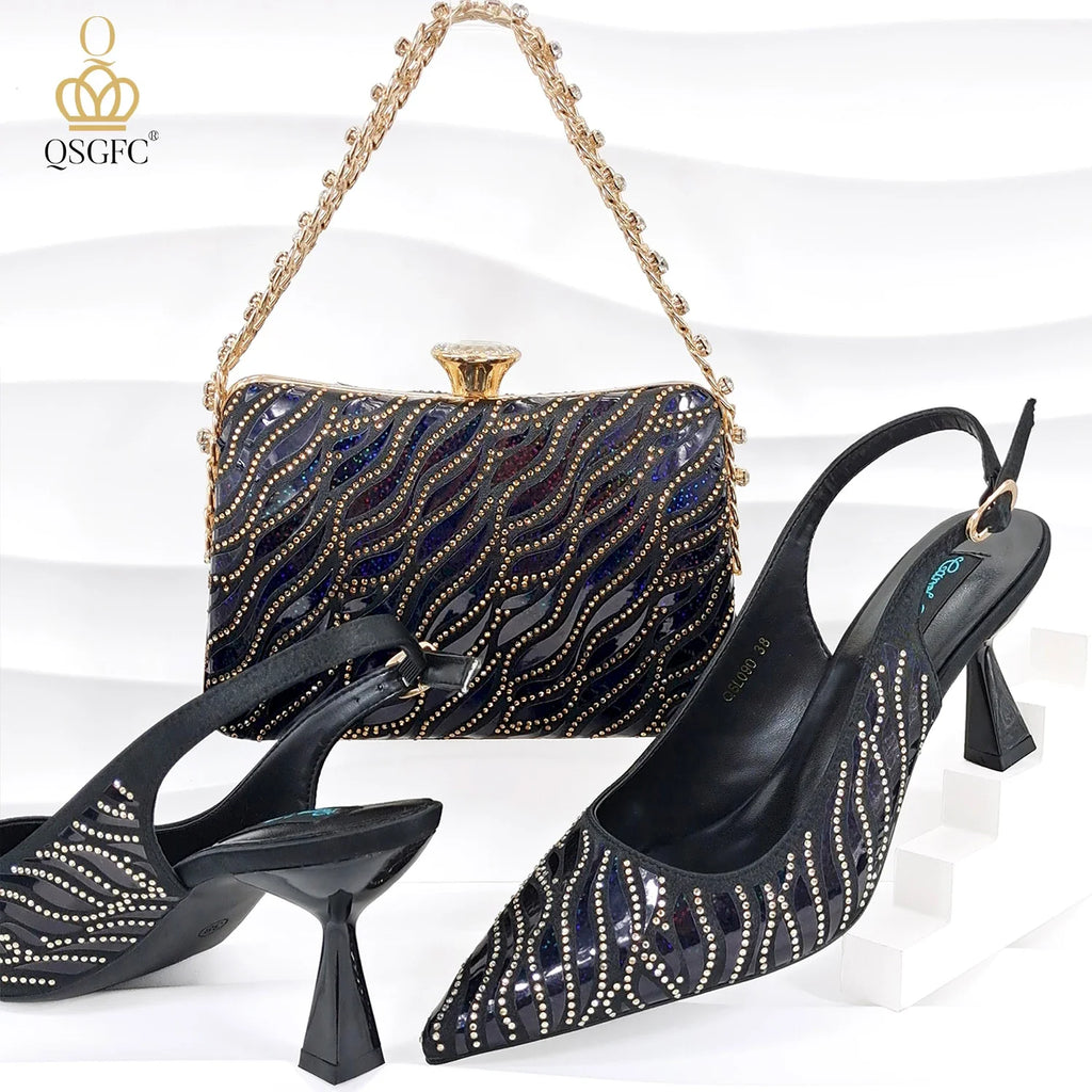 Fashion Shoes Matching Bag Set Decorated with Crystal Ladies Wedding Party