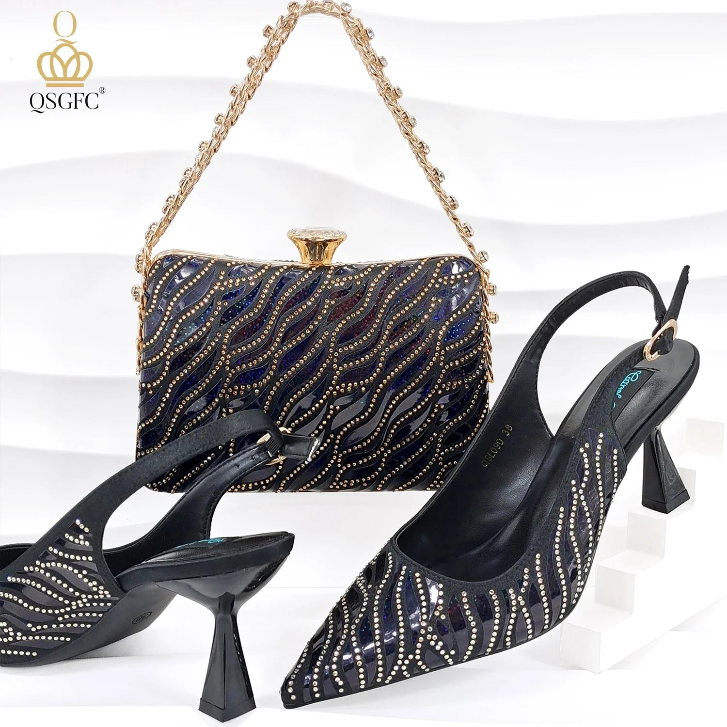 Fashion Shoes Matching Bag Set Decorated with Crystal Ladies Wedding Party