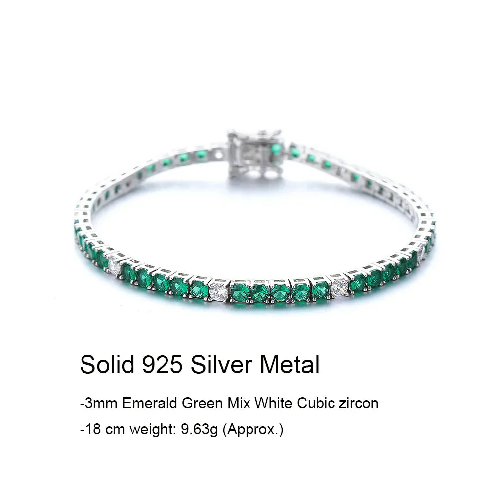 Fine Jewelry 3mm Montana Blue/Emerald Green/Ruby Red/Turquoise/Black Cubic zircon 925 Silver Tennis Bracelet