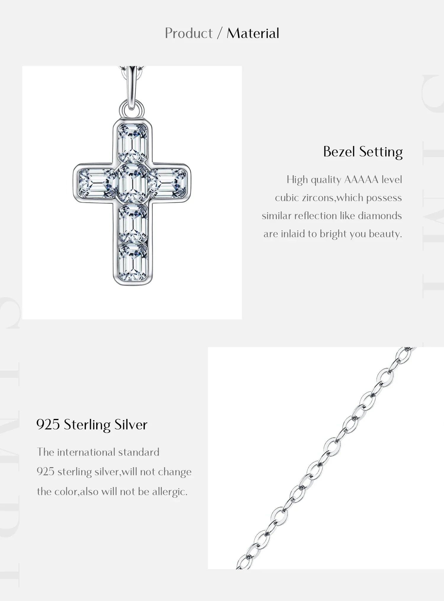 925 Sterling Silver Sweet Cool Cross Link Chain Necklace Emerald Cut CZ Pendant Necklace For Women Fine Jewelry Gift