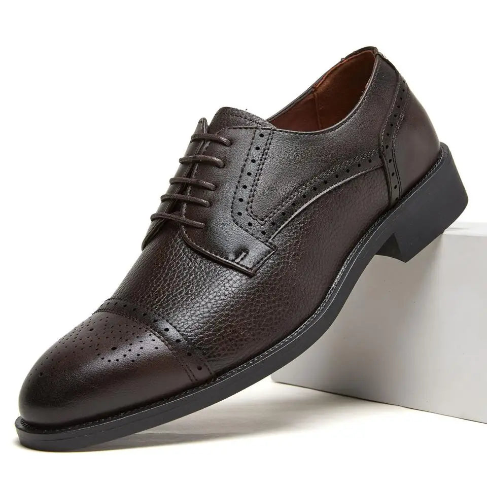Men Summer PU Round Toe Lace Up Height Increase Business Formal Dress Shoes Breathable Anti-Slip For Office Work Shoes