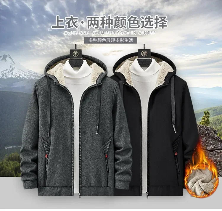 Men's Sets Jacket + pant Warm Fur Winter Sweatshirt Cashmere Tracksuit Men's Sets Fleece Thick Hooded Brand Casual Track Suits