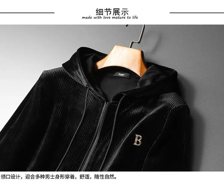 Men's Clothing Spring and Autumn high quality Casual Sports Hooded suit Gold Velvet Pants suit Loose Two-piece Set