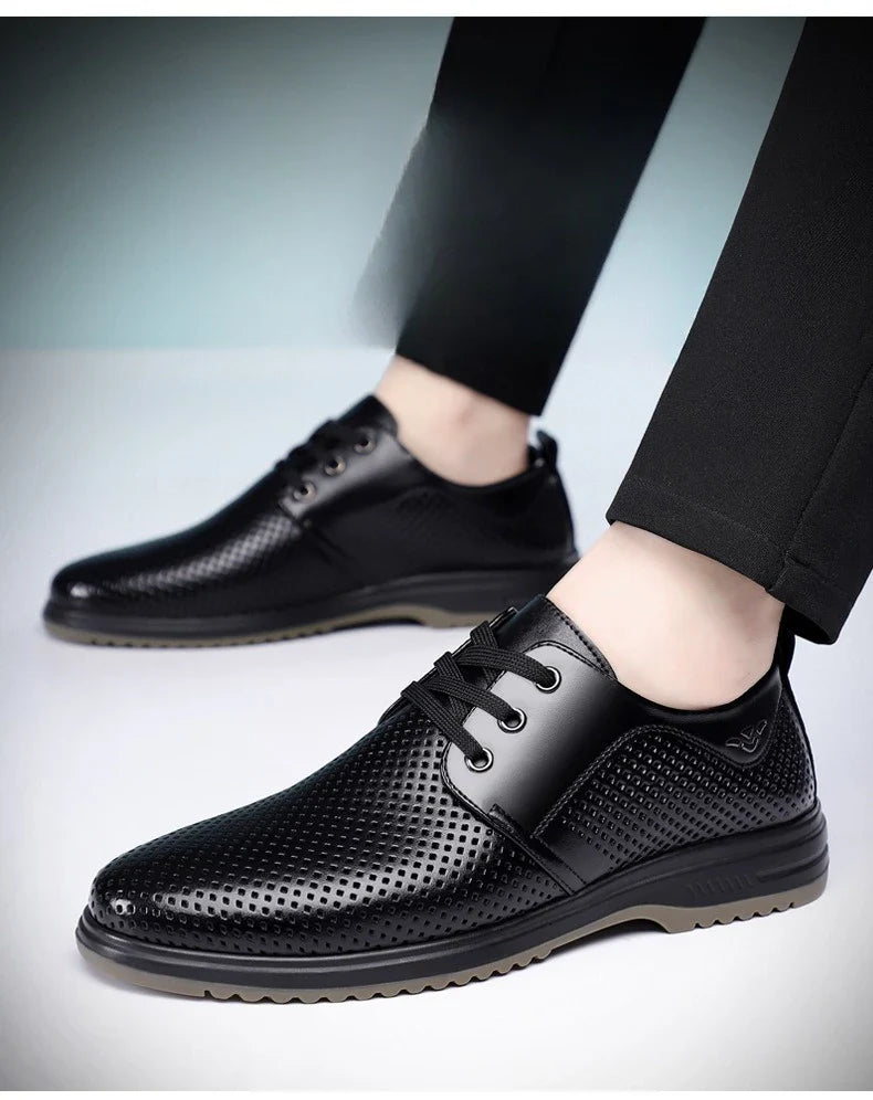 Summer Men's Leather Sandals Shoes Lace Designer Business Black Fashion Casual Shoes Male Black Groom Lace Wedding Shoes Man
