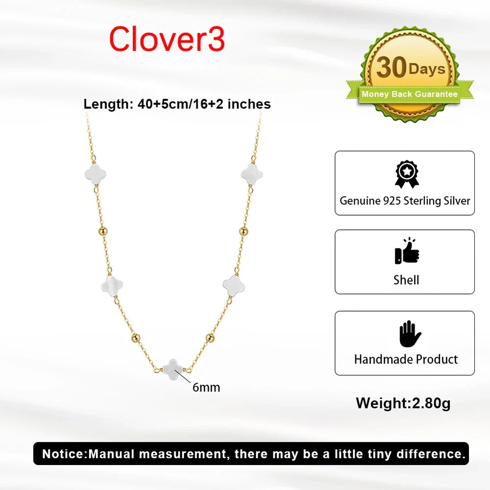 Elegant Ladies 925 Sterling Silver Necklace Four-Leaf Clover Inlaid Shell Decoration Suitable Daily Wear And Gifts