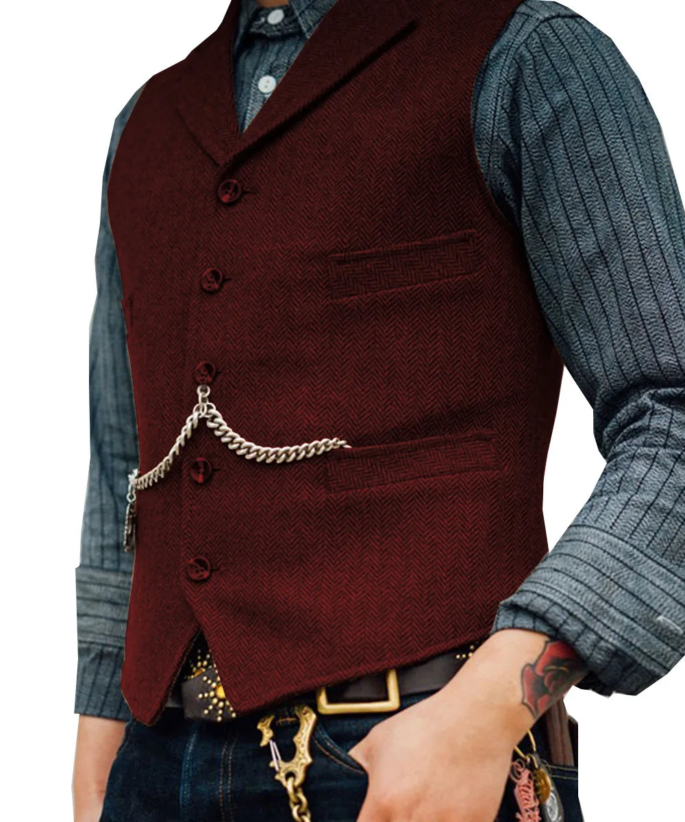 Business Waistcoat Jacket Casual Slim Fit Gilet Homme Vests for Groosmen Man Wedding Men's Suit Vest Brown Wedding Wool Tweed