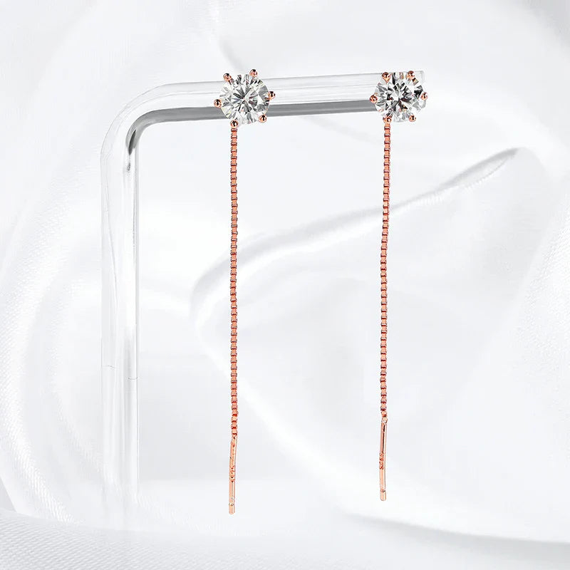 5/6.5mm Tassel Moissanite Drop Earrings Lab Diamond Sparkling Women Wedding Jewelry Pure 925 Silver Plated 18K Earring