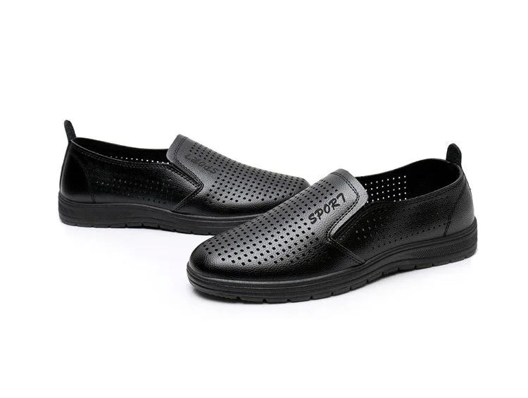 2026 Summer Men Sandals Business Casual Leather Hollow Out Shoes Breathable Soft Sole Clogs Fashion Comfortable Outdoor Slides