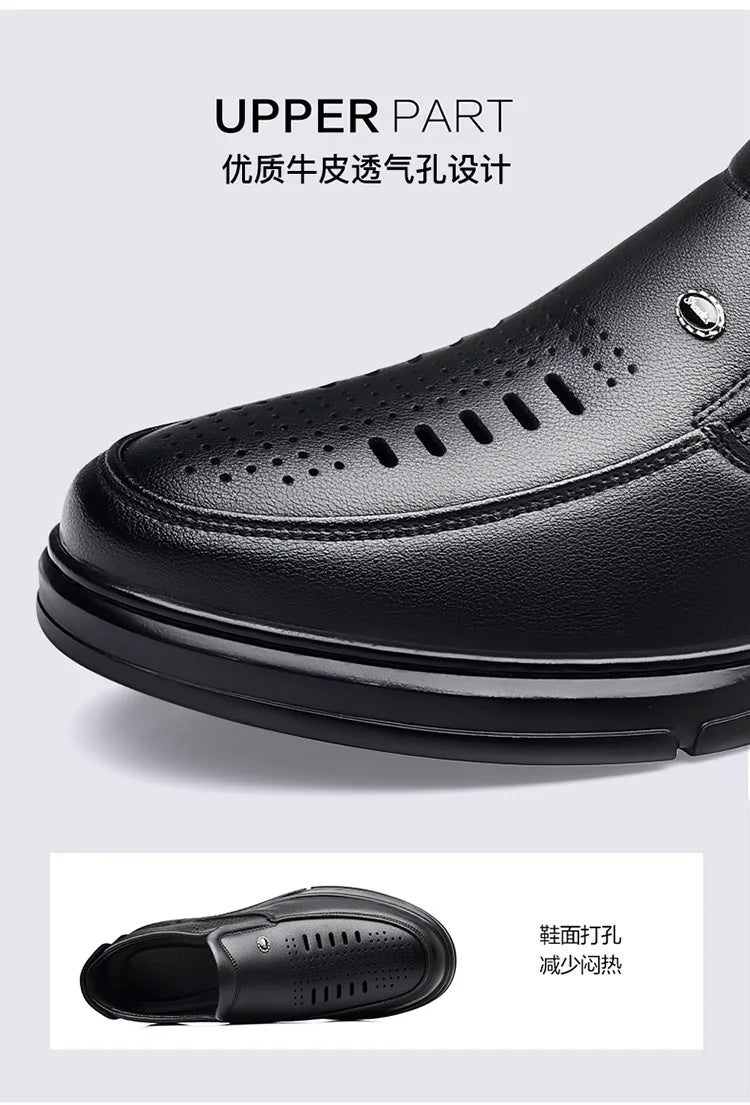 Spring Summer Hallow Leather Shoes for Men Solid Color Breathable Business Casual Shoes Male New Designer Fashion Sandals Man