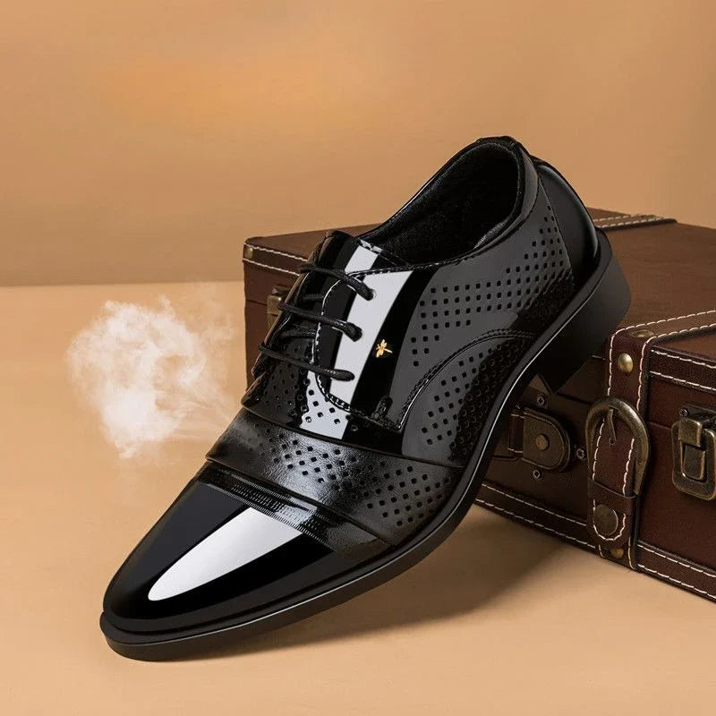 New Men Round Toe Leather Shoes Business Casual Office Summer Flat Big Size Elevator Shoes Wedding Formal Loafers